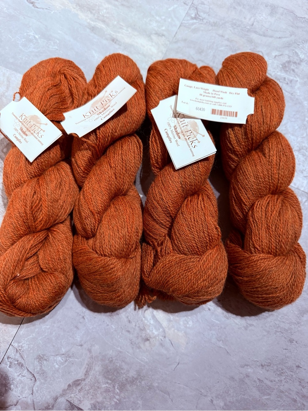 Knit Picks Shadow Lace Weight Yarn-Campfire 100% Merino Wool- 4 Hanks 50gm/ 440y